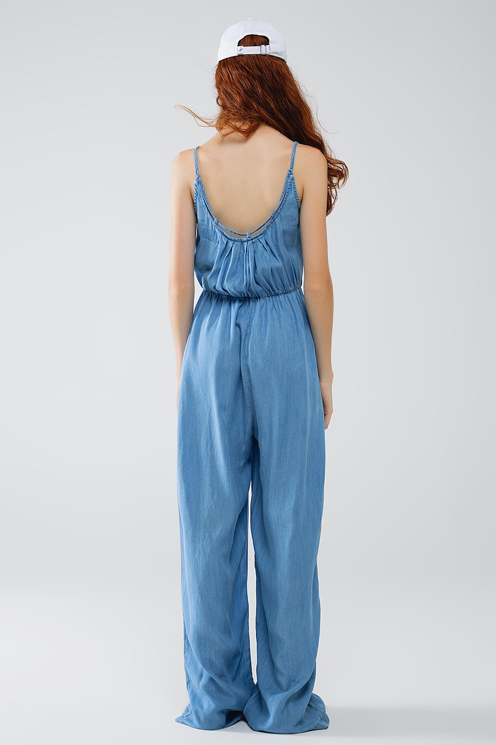 Tencel Denim jumpsuit zonder mouwen met elastische taille