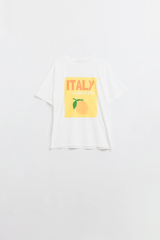 Q2 Wit Italië Dolce Vita T-shirt Met Citroen grafische print