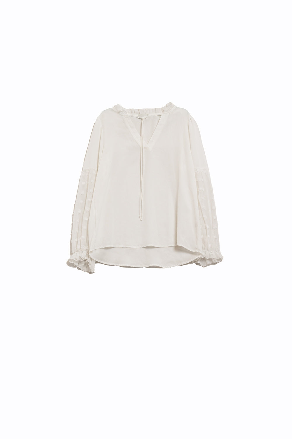 Q2 Witte blouse met stippen op lange mouwen met V-hals