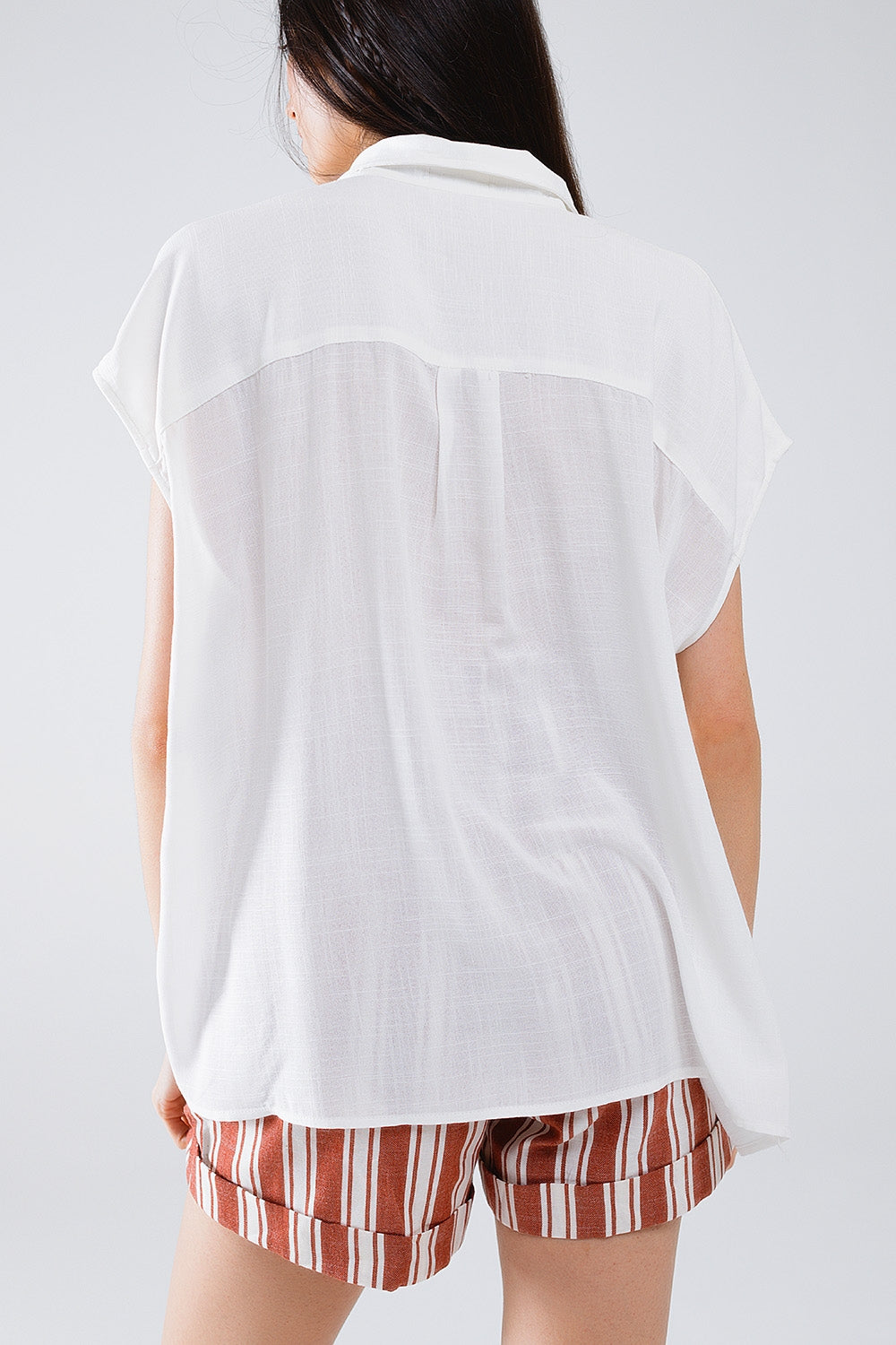 Witte Knoop Blouse Met Polokraag