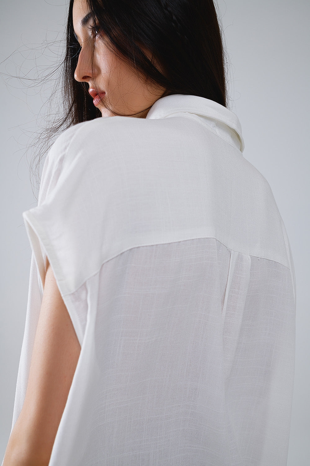 Witte Knoop Blouse Met Polokraag