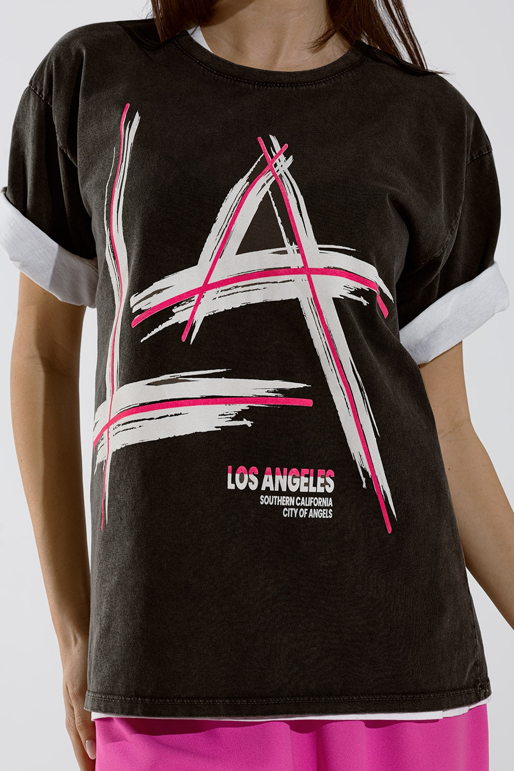 Zwart T-shirt met opdruk LA Los Angeles-logo