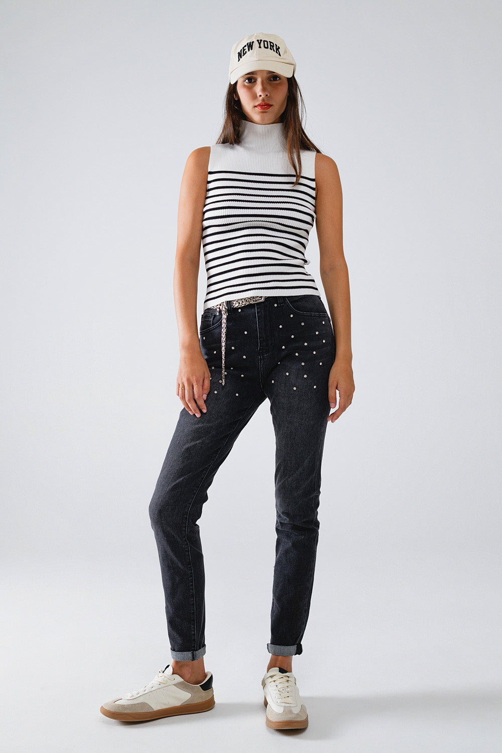 Zwarte skinny jeans met steentjes