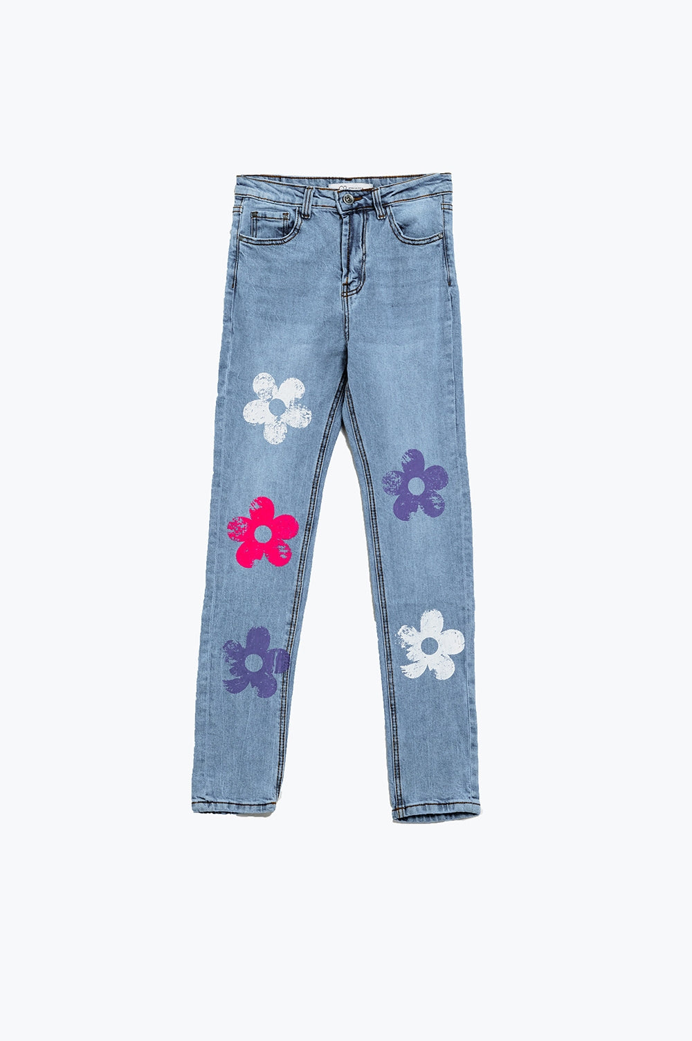 5 Pocket Jeans skinny Met Bloemendetail