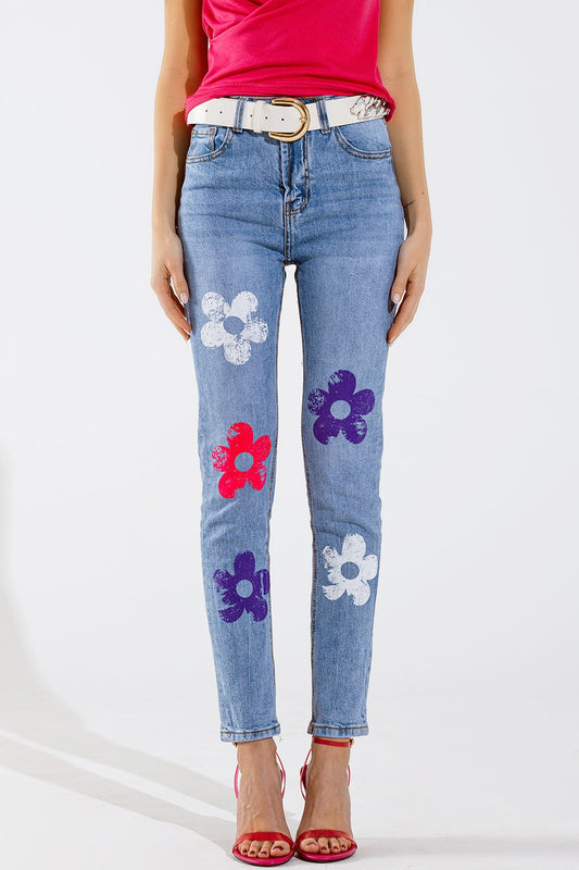 Q2 5 Pocket Jeans skinny Met Bloemendetail