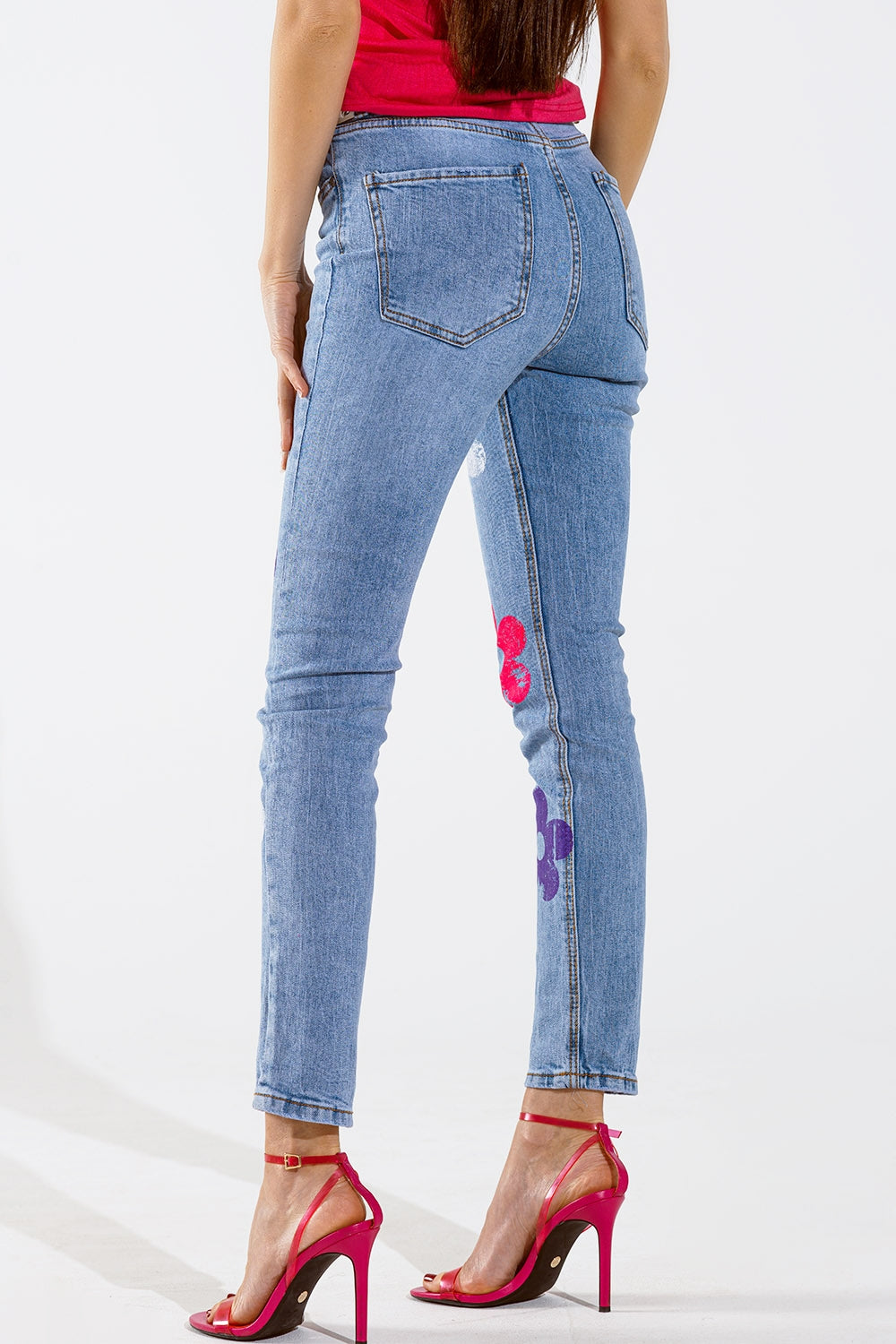 5 Pocket Jeans skinny Met Bloemendetail