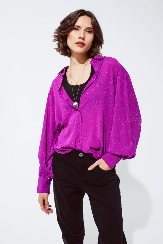 Q2 Blouse in magenta met strassdetail