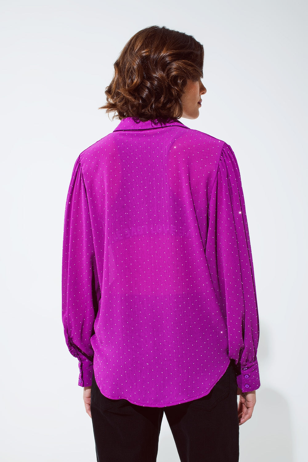 Blouse in magenta met strassdetail