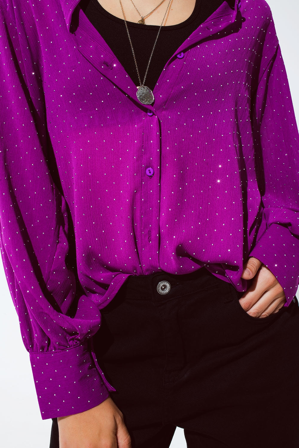 Blouse in magenta met strassdetail