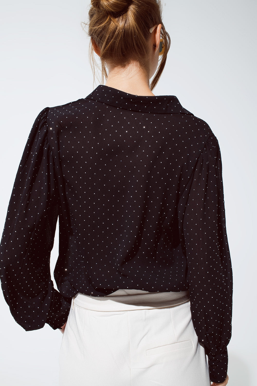 Blouse in zwart met strassdetail