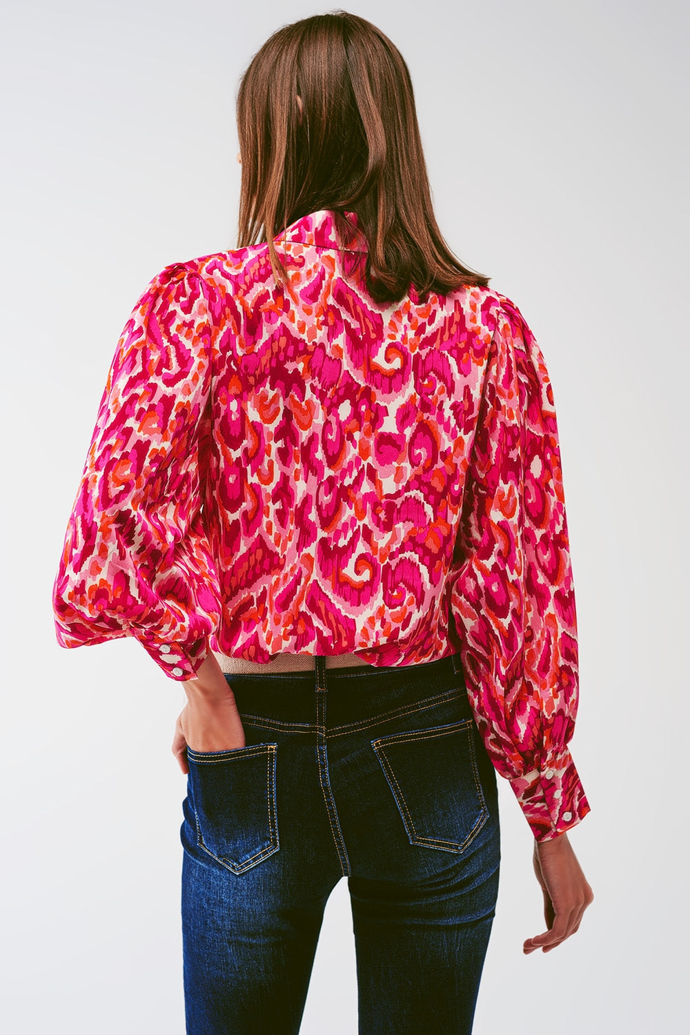 Blouse met bloemenprint en volumineuze mouwen in roze