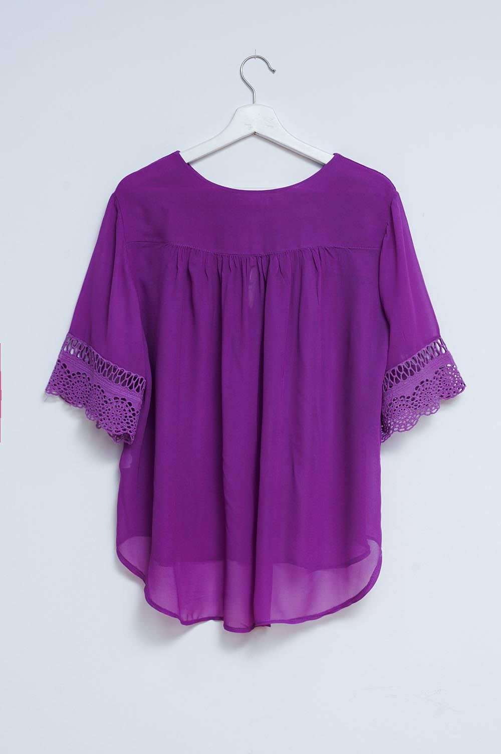 Blouse with embroidery and tie front in Purple