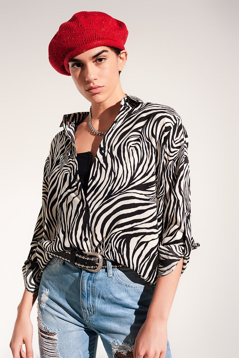 Blouse met lange mouw in zebraprint