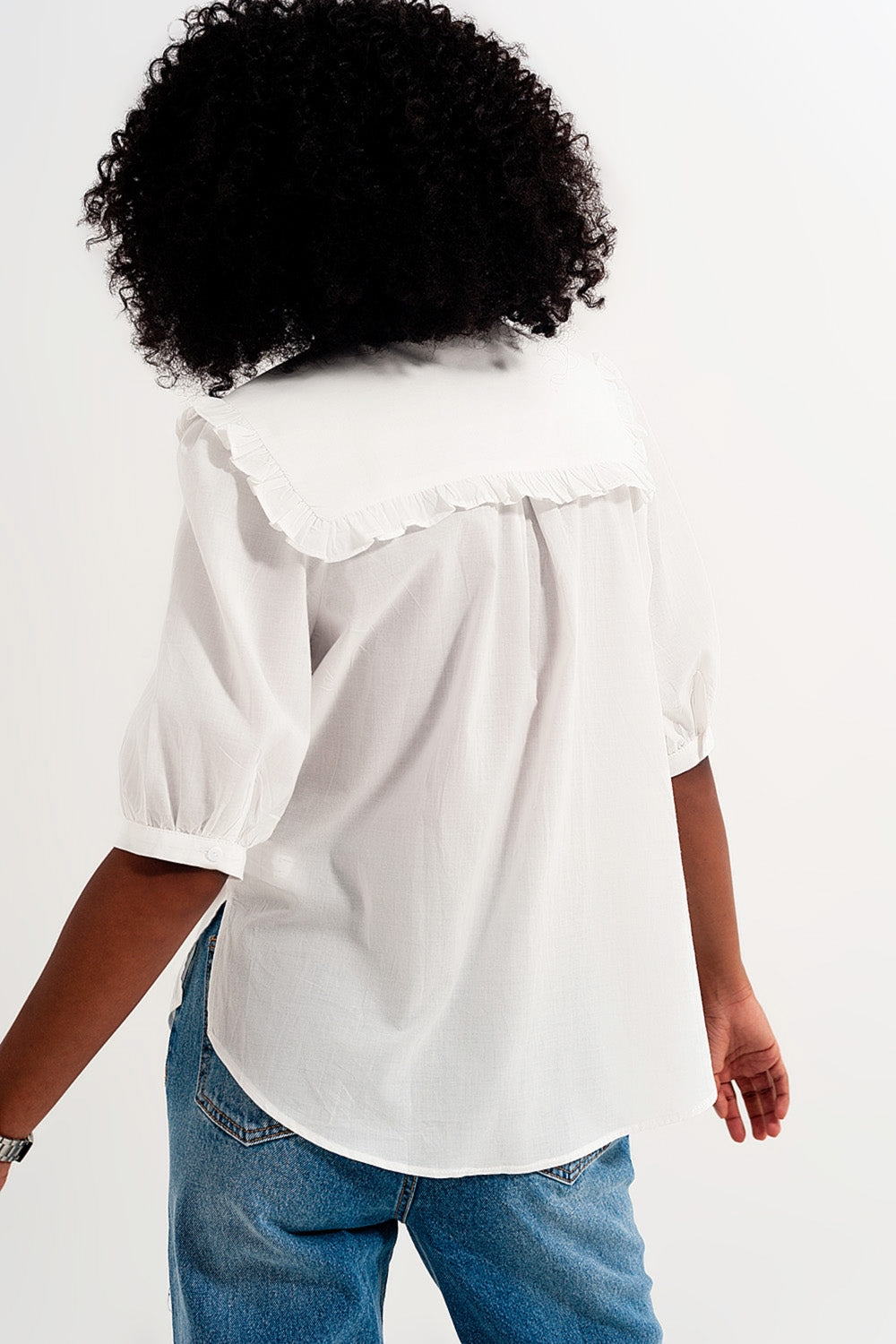 Blouse with prairie collar in white