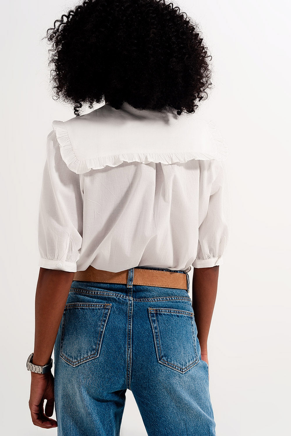 Blouse with prairie collar in white