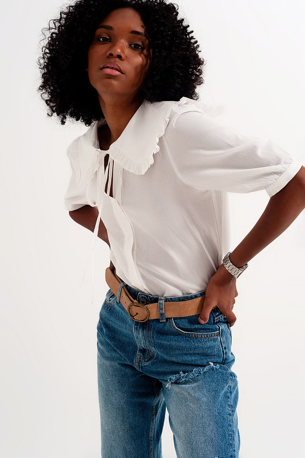 Blouse with prairie collar in white