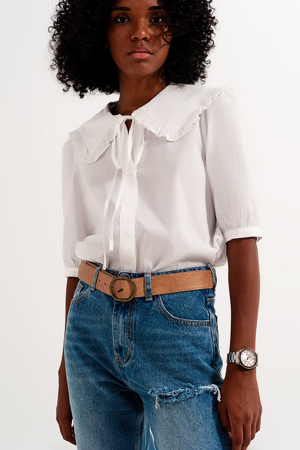 Blouse with prairie collar in white