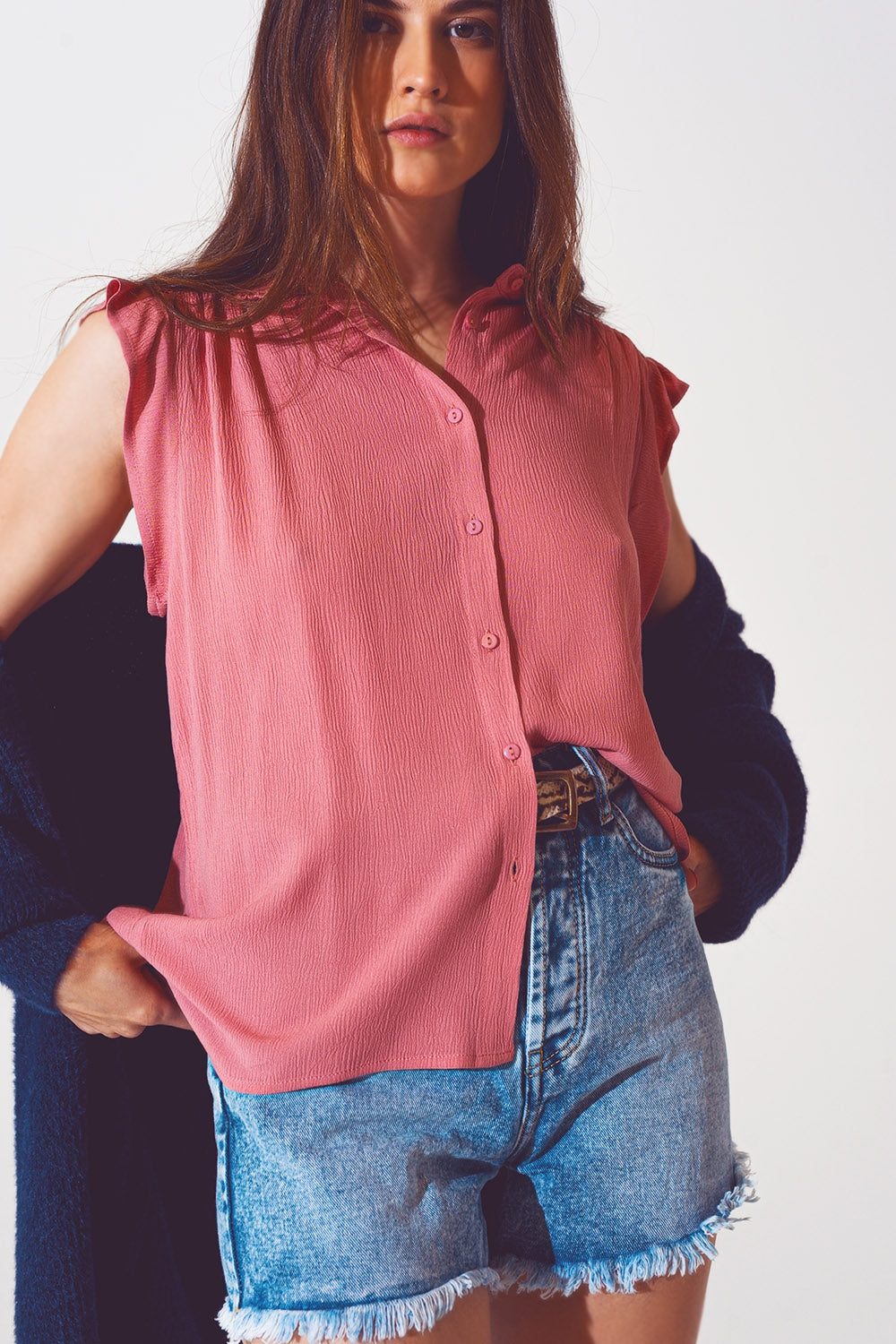 Blouse with ruffles short sleeves in pink