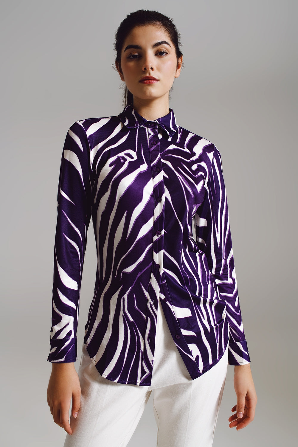 Blouse met zebra-print in paars en crème