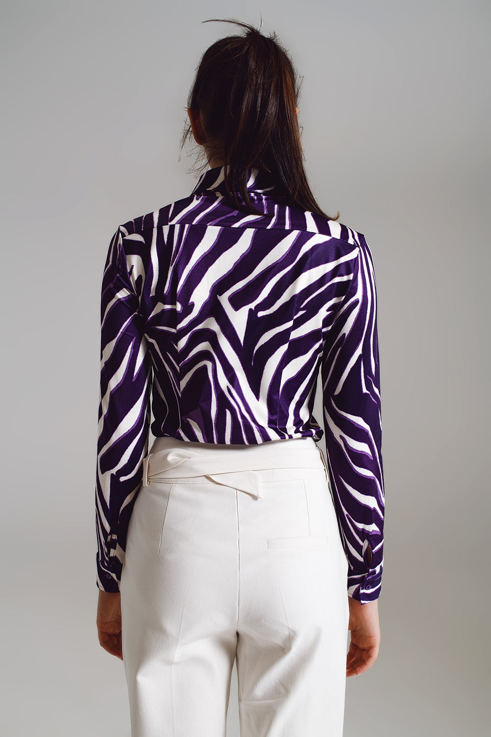 Blouse met zebra-print in paars en crème