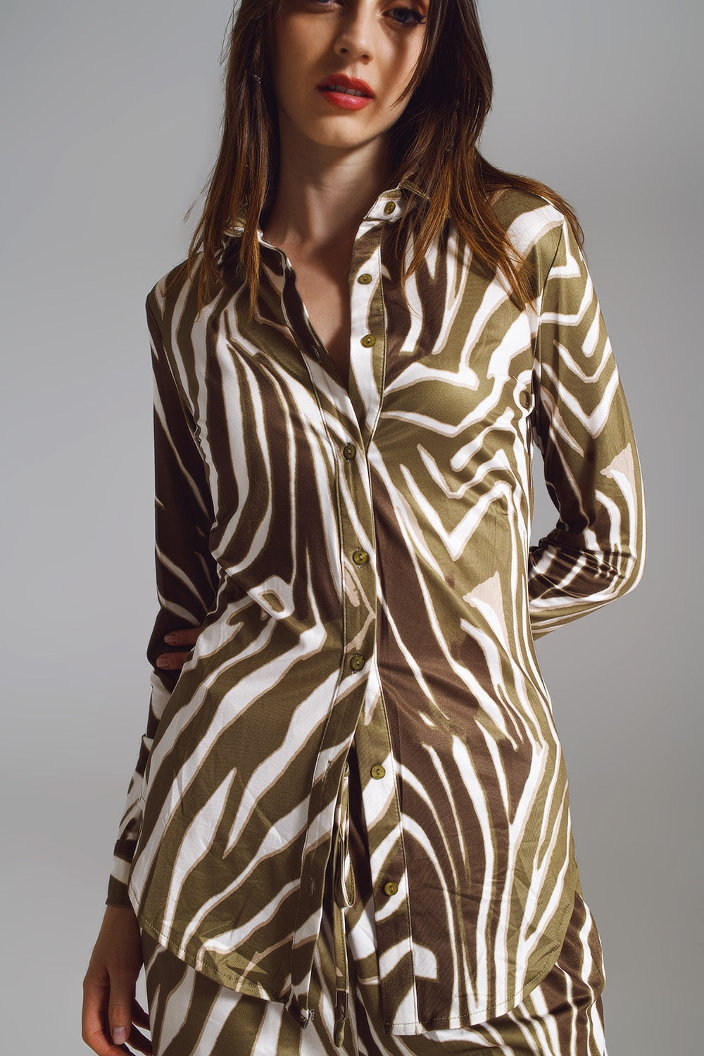 Blouse met zebraprint in wit en olijfgroen