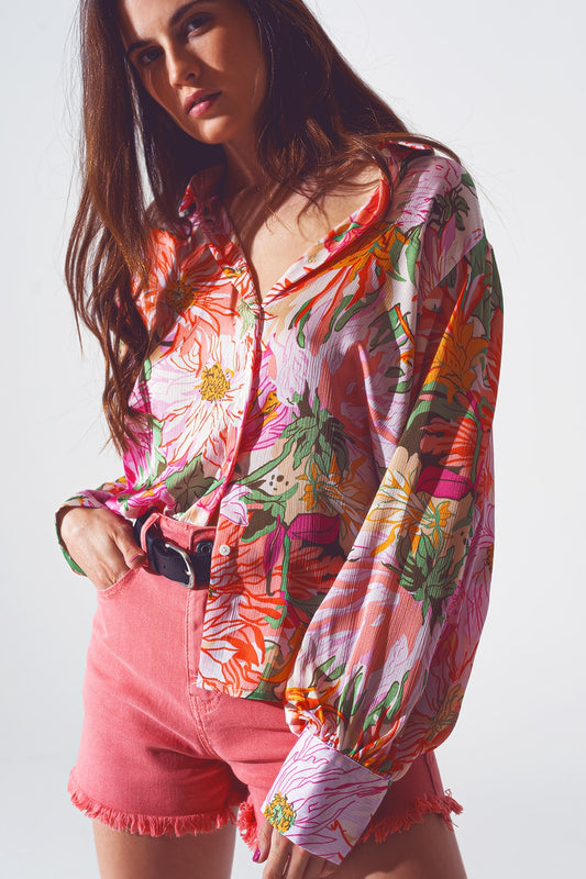 Q2 chiffon Bloemenprint blouse in roze