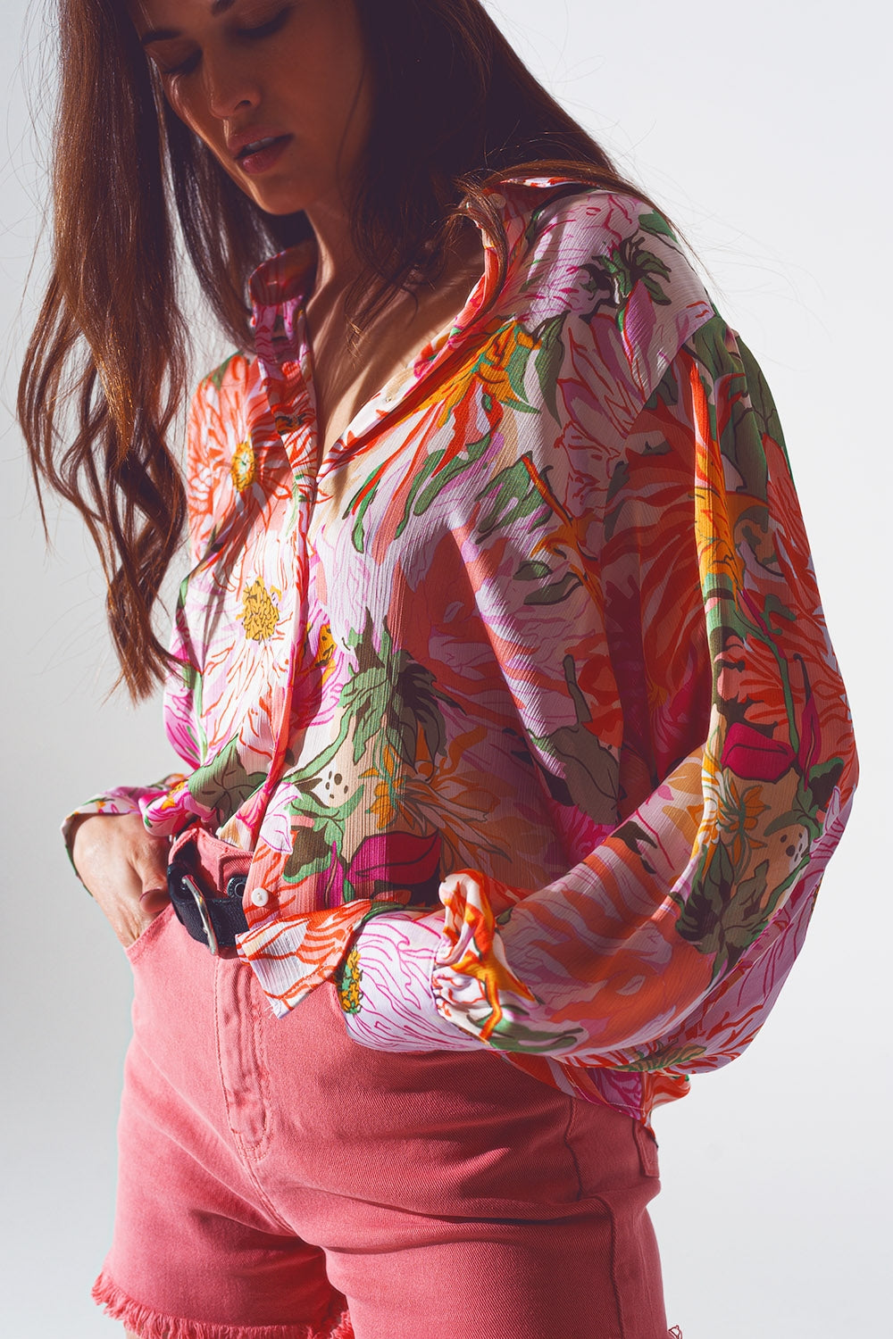 chiffon Bloemenprint blouse in roze