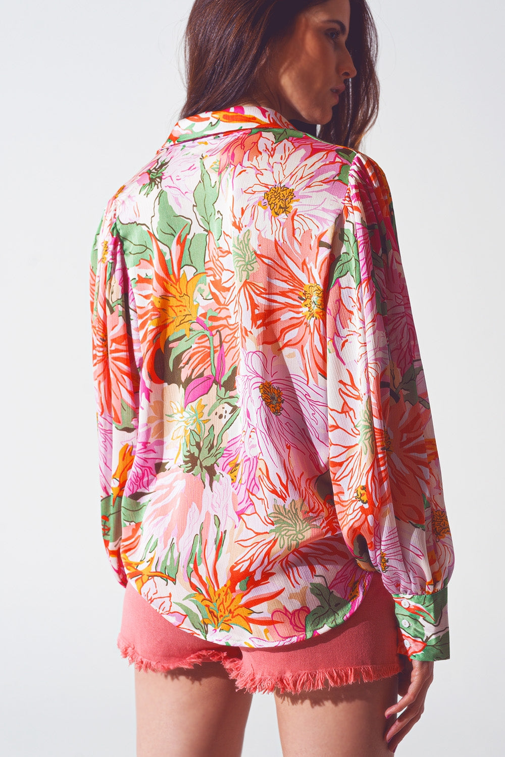 chiffon Bloemenprint blouse in roze