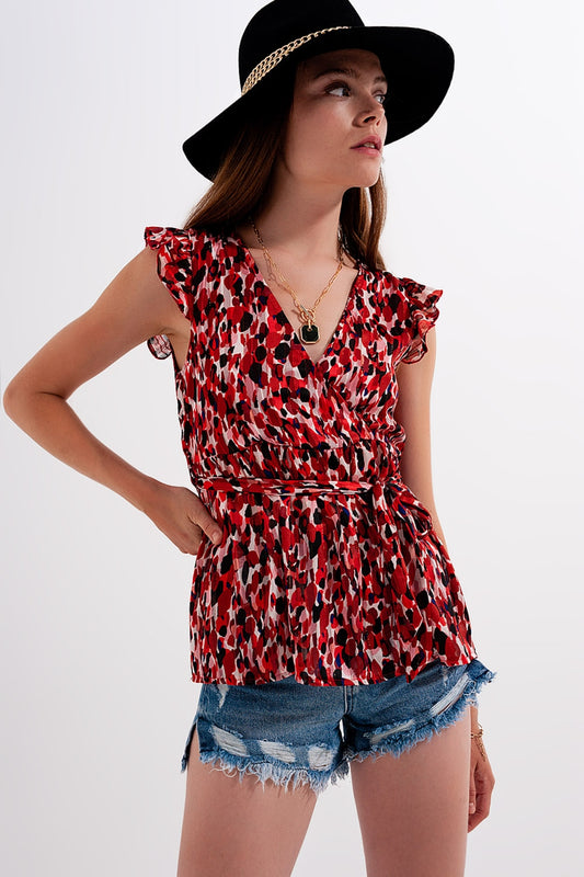 Q2 Chiffon blouse met ruches en dierenprint