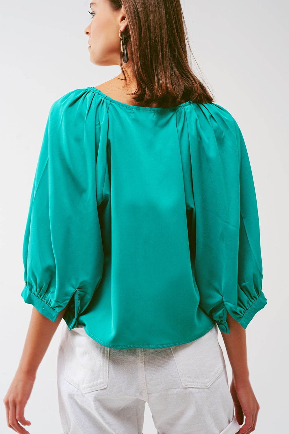 Cropped blouse met knoopsluiting in groen