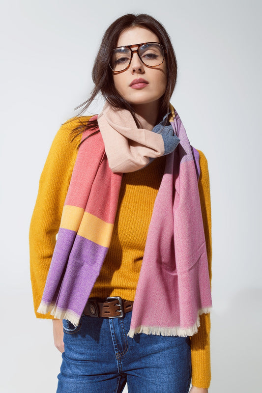 Q2 Dunne Lange Sjaal In Veelkleurige Warme Kleuren