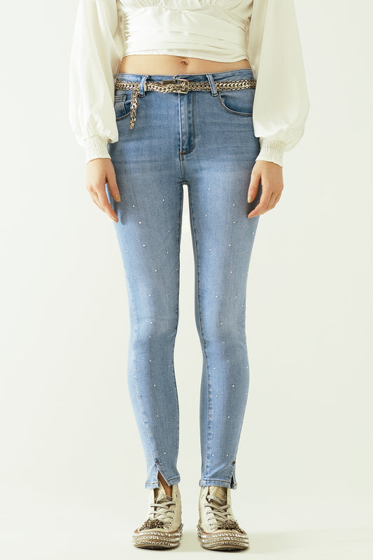 Q2 Five-pocket jeans met glimmend detail en sluiting aan de voorkant