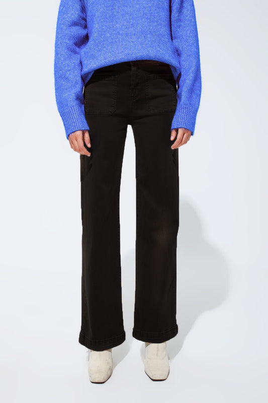 Q2 flare jeans met hoge taille en zakken voor in zwart
