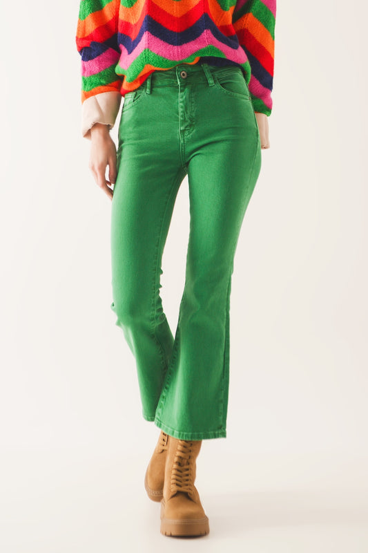 Q2 Flare jeans met hoge taille in groen