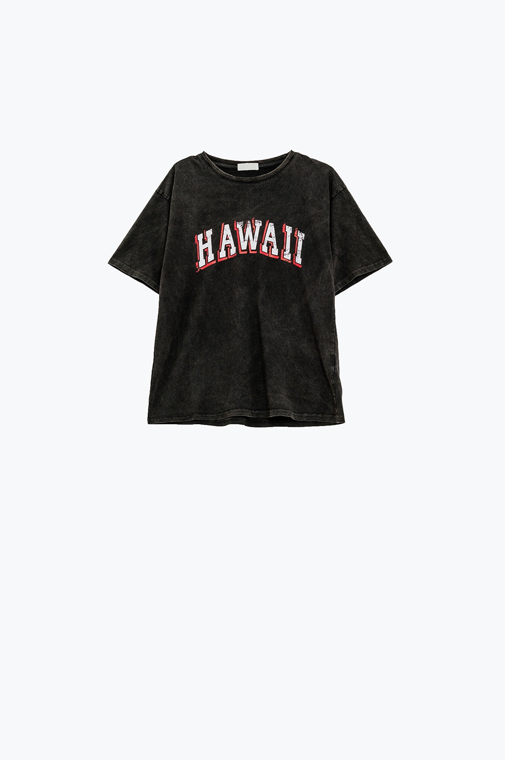 Gewassen effect Hawaii T-shirt in zwart