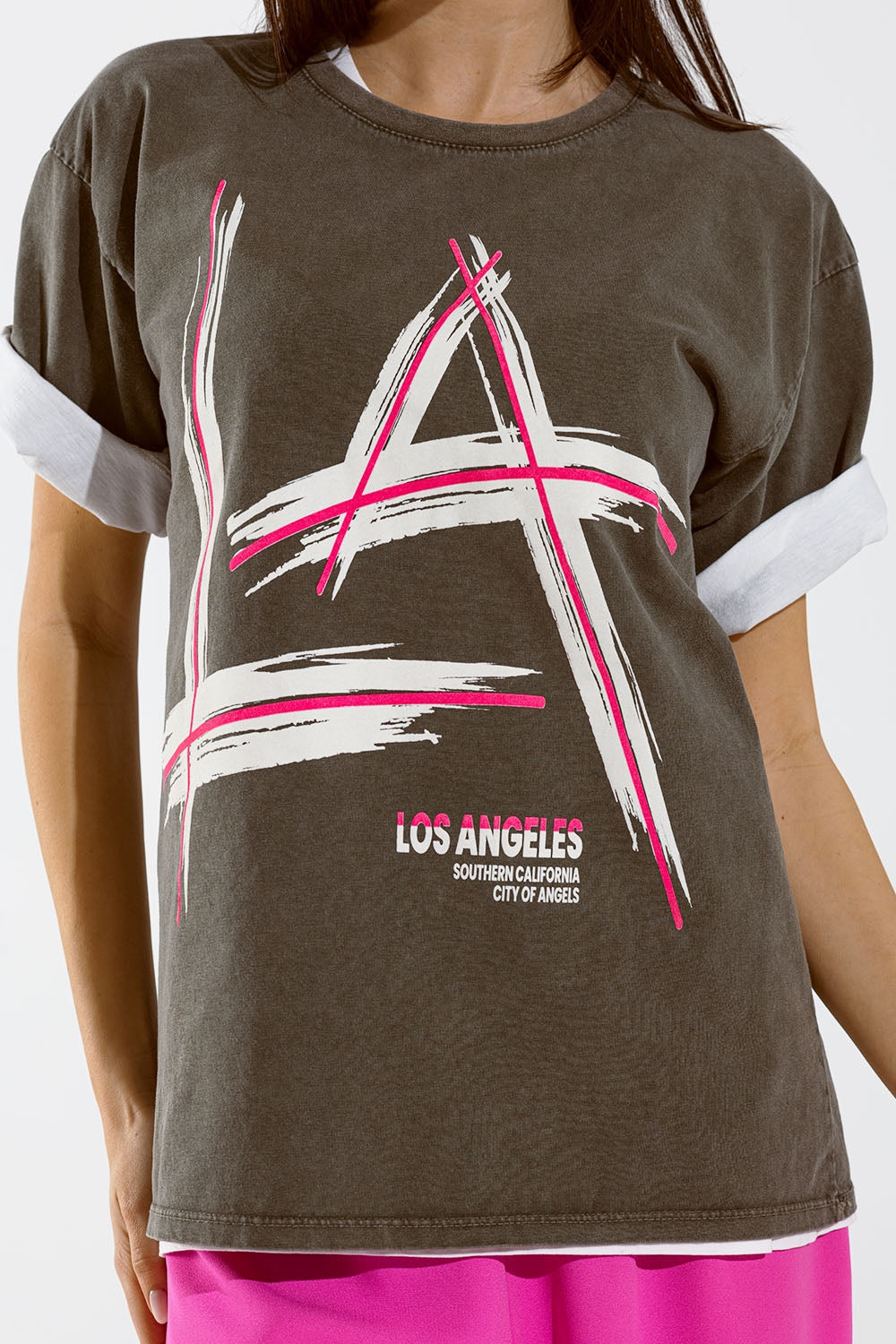 Grijs oversized t-shirt Prints LA Los Angeles in roze en wit