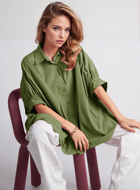Q2 Groene oversized blouse met korte mouw
