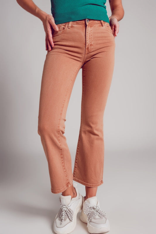 Q2 Hoge taille flare jeans in camel