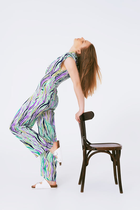 Q2 Jumpsuit met rokkraag in een abstracte veelkleurige print