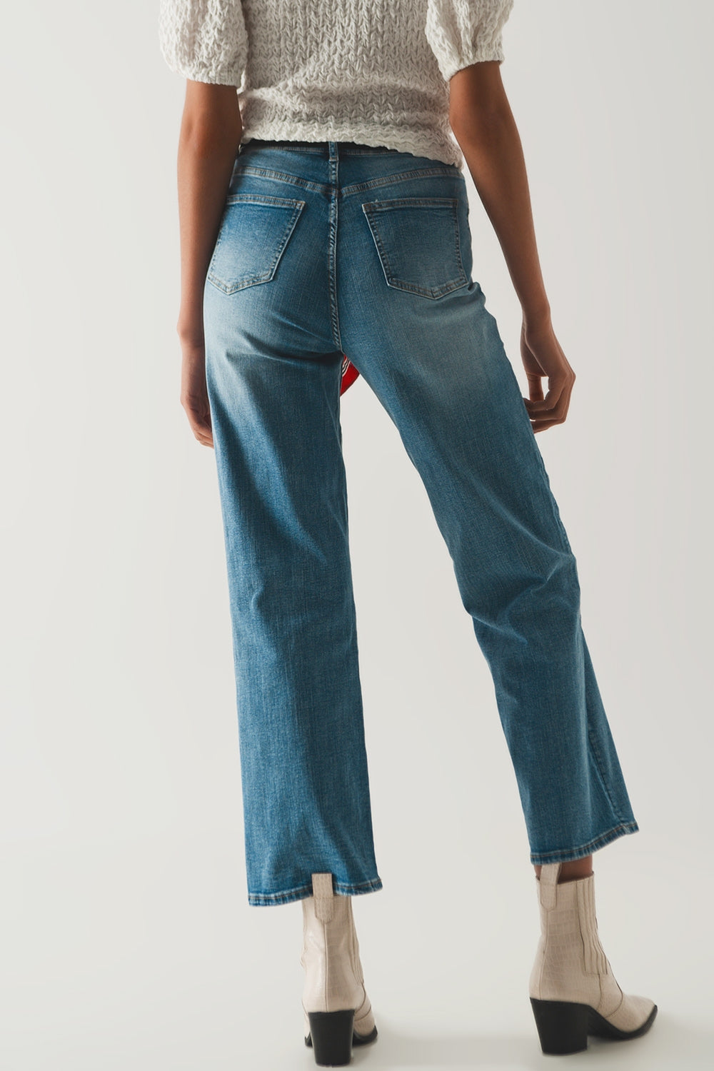 Katoenmix jeans met hoge taille en wijde snit