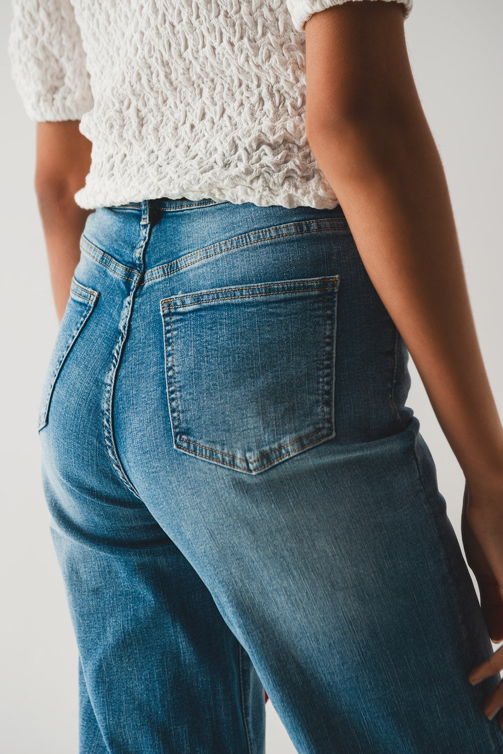 Katoenmix jeans met hoge taille en wijde snit