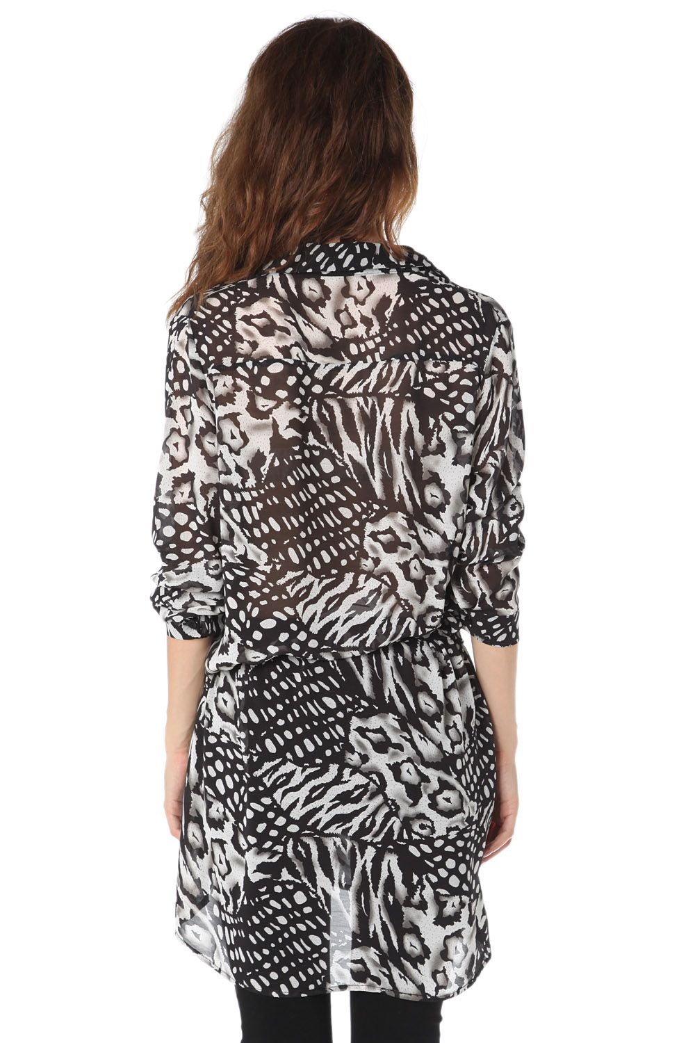 Lange chiffon blouse met dierenprint