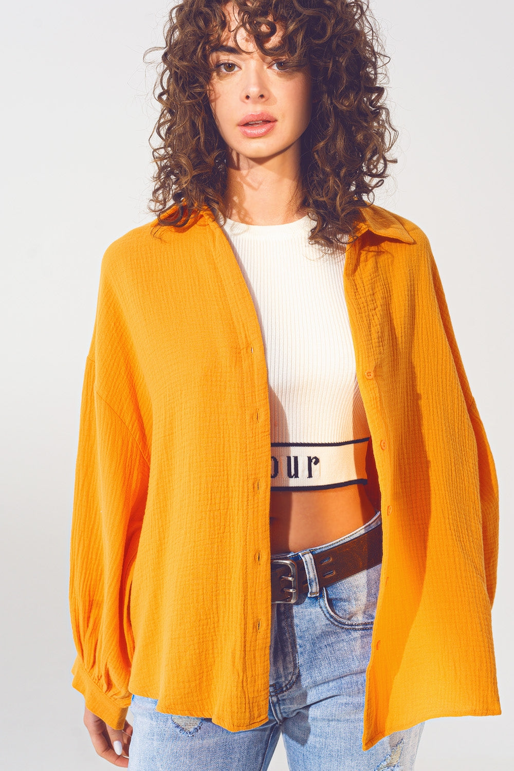 Loose-fitting blouse with texture in orange