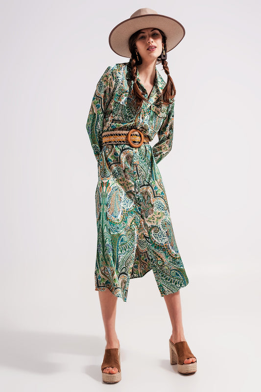 Q2 Maxi jurk in paisley print in groen