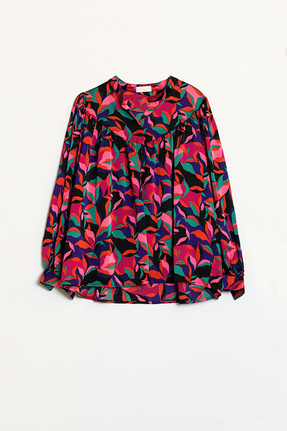 Q2 Oversized volumineuze blouse met kleurrijk abstract bladermotief