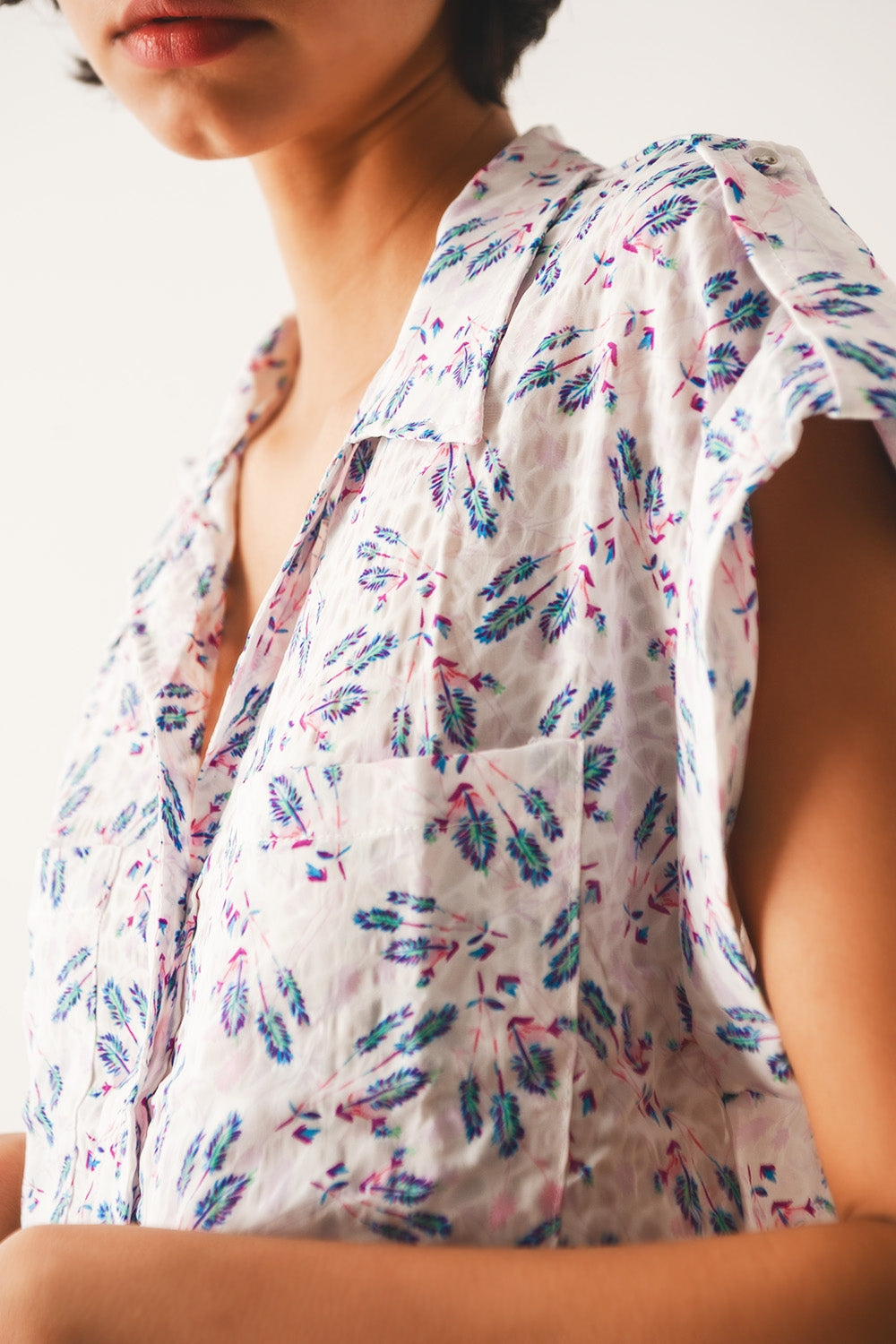 Purple blouse with pockets and floral print