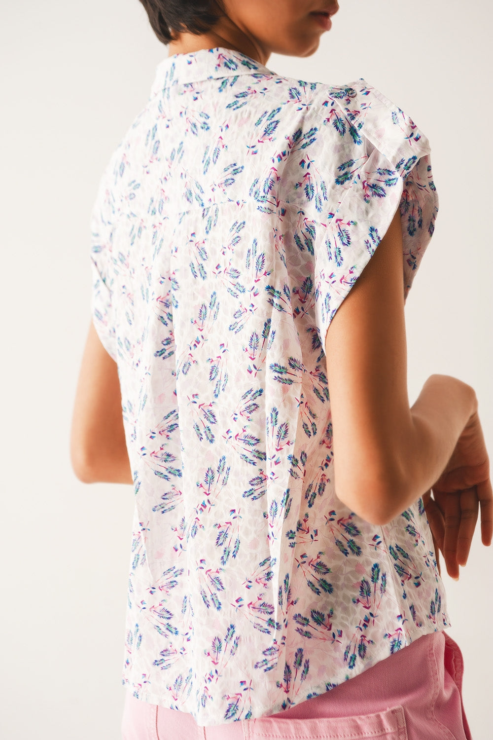 Purple blouse with pockets and floral print