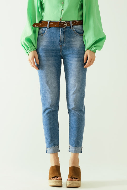 Q2 push-up jeans met gewassen effect vijf zakken en zoom