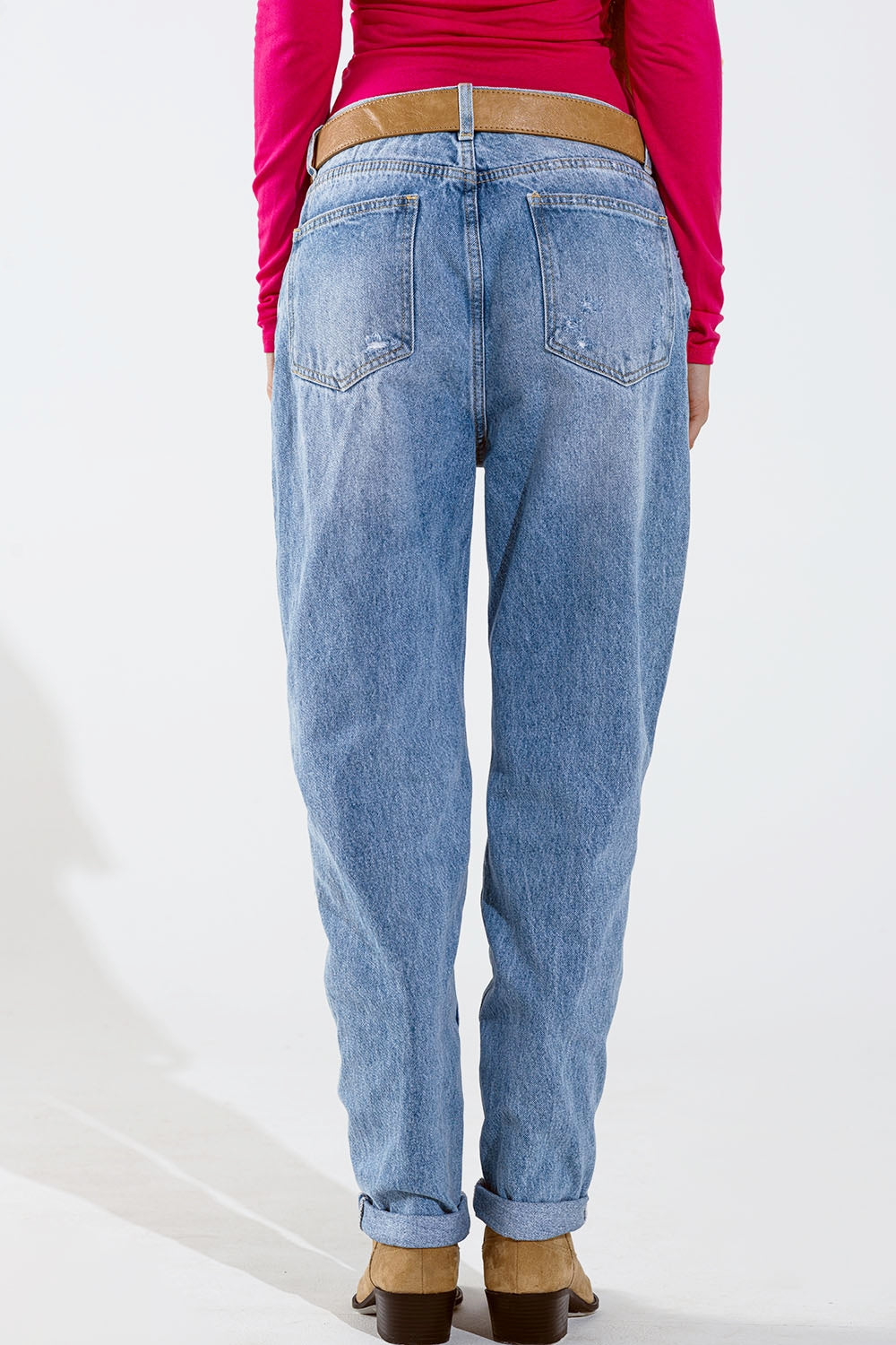Rechte jeans met bloemendetail in gewassen blauw