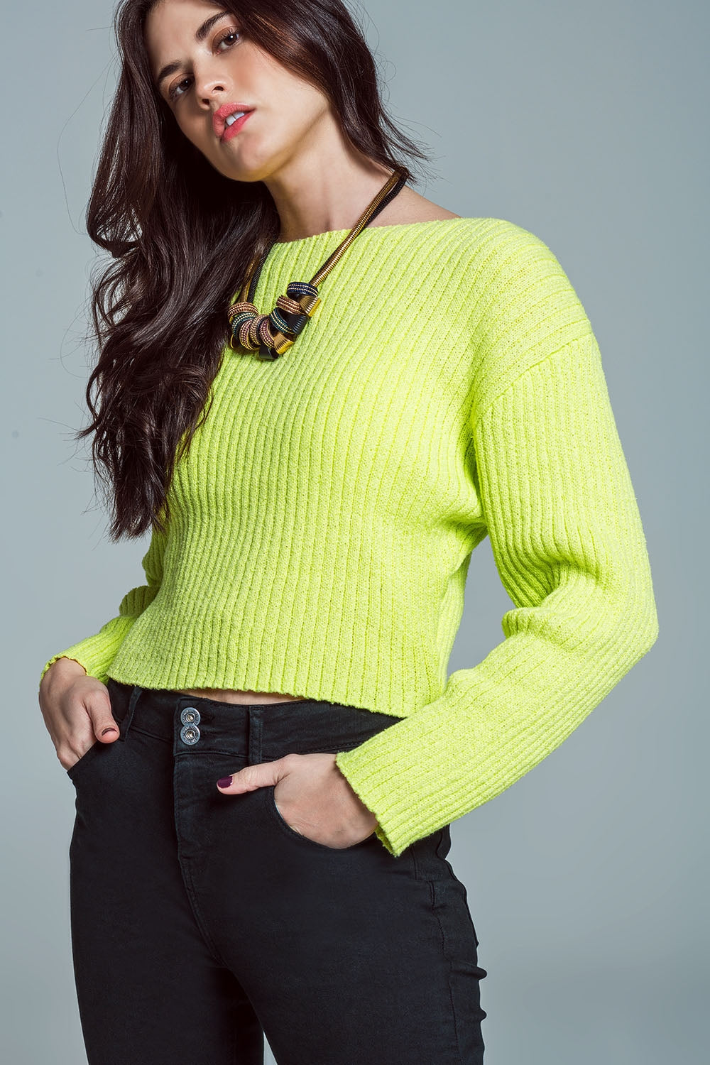 Boothals Relaxed Trui In Grove Rib in Lime Green